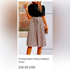 Short sleeve dress with tie at waist - printed skirt/ black top w button sleeves